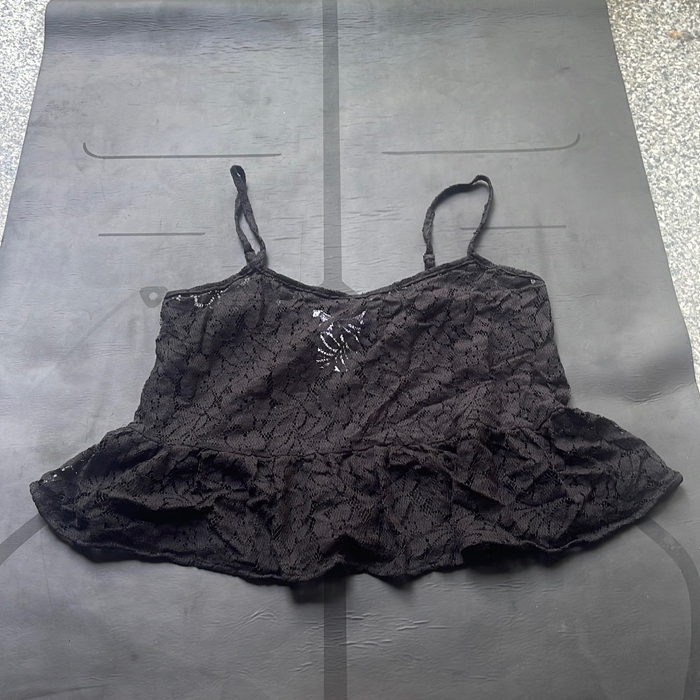 BCBG Black Floral Lace Peplum Tank